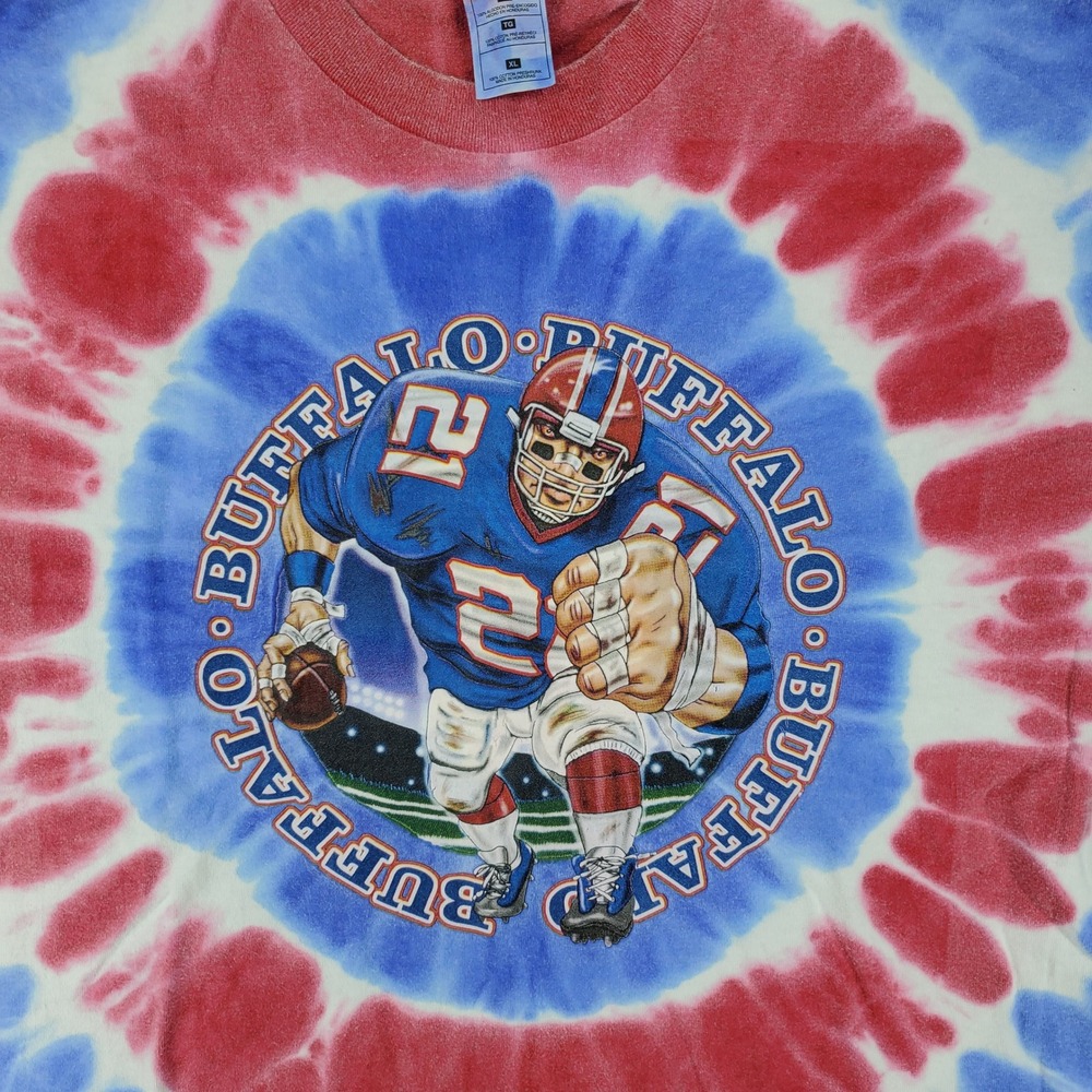 Vintage Buffalo Bills Football T-Shirt Mens XL Red Blue Tie Dye Graphic Tee